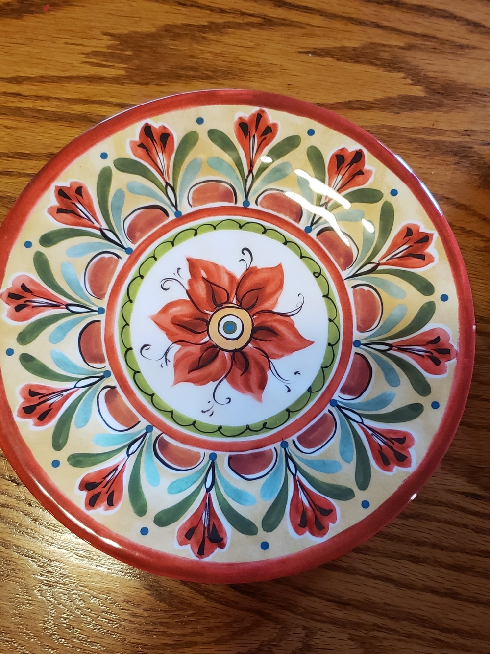 Six  Floral Plastic Dinner  Plates in Red ,Green And Light Blue